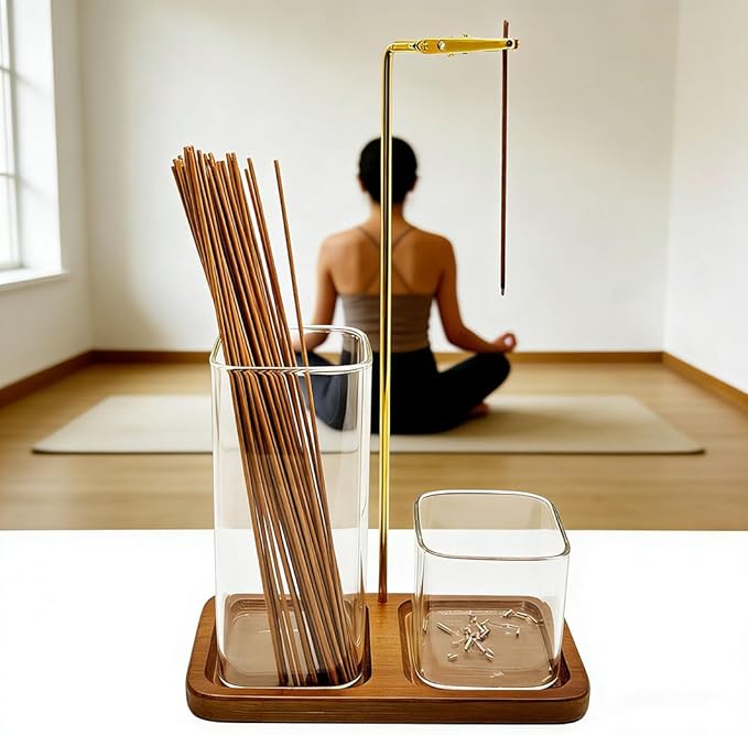 2-in-1 Upside-Down Hanging Incense Stick Burner Holder with 2 Square Glass Tubes for Incense Sticks Storage and Ash Collection