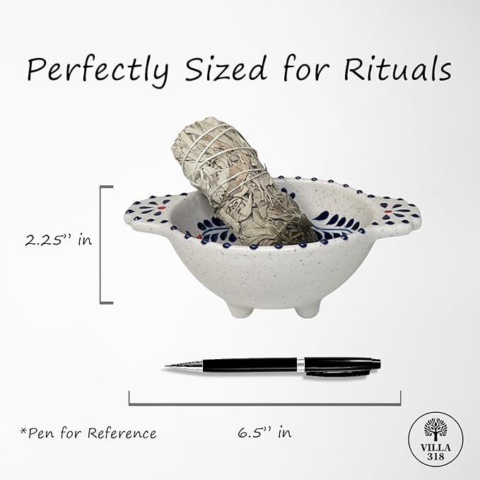 Hand-Painted Smudge Bowl, 6.5" Inch Artisanal Ceramic Incense Holder for Sage, Palo Santo, Incense & Spiritual Cleansing, Altar Decor for Meditation, Healing Rituals & Energy Clearing