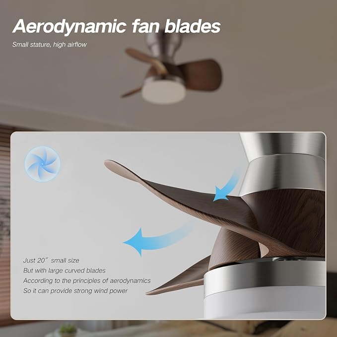 20 Inch Ceiling Fan with Light，3 Blades，Silver with Light with Remote Control Small Ceiling Fan ， Suitable for Living Room, Dining Room，Bedroom