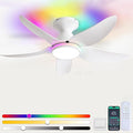 Kviflon Ceiling Fans with Lights Remote/APP Control, 38" Low Profile Ceiling Fans with Dimmable White Colors+Ring RGB Lights, 6 Speeds 5 Reversible Blades for Kids Room Bedroom Living Room, White