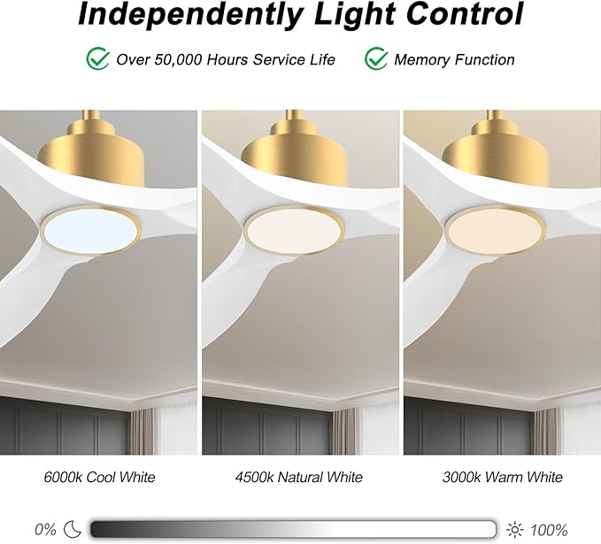 OFANTOP 52 Inch Modern White Gold Smart Ceiling Fan with Light and Remote | Whisper-Quiet & Powerful Airflow, 3-Color Dimmable LED with Memory, Reversible Motor, Timer, for Bedroom Living Room