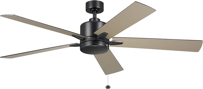 Kichler Lucian II 60 Modern Indoor Ceiling Fan with AC Motor, Pull Chain Control and Contemporary Design in Satin Black for Bedroom or Living Room, 330243SBK