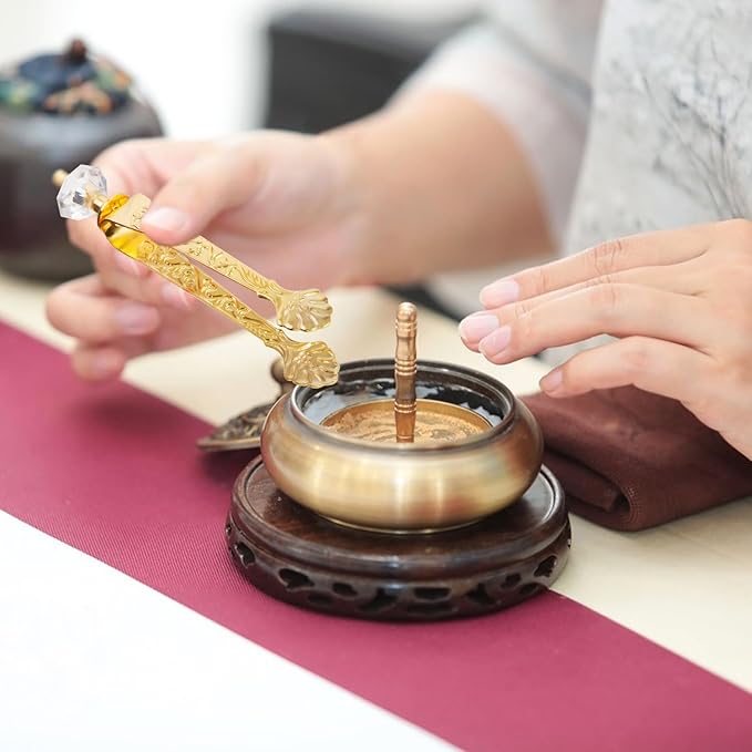 4 pcs Golden Incense Tongs, Vintage Charcoal Tongs with Floral Engraved Handle, Metal Incense Burner Clamp, Design Home Incense Clip, 4.32 inches