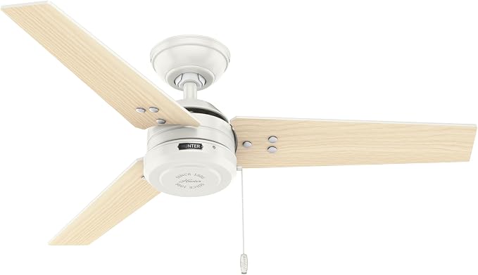 Hunter Cassius, Outdoor or Indoor, Ceiling Fan, 44 inch, Fresh White | Covered patios and porches get a no-light design, droop-free blades, and compact scale for offices or small rooms.