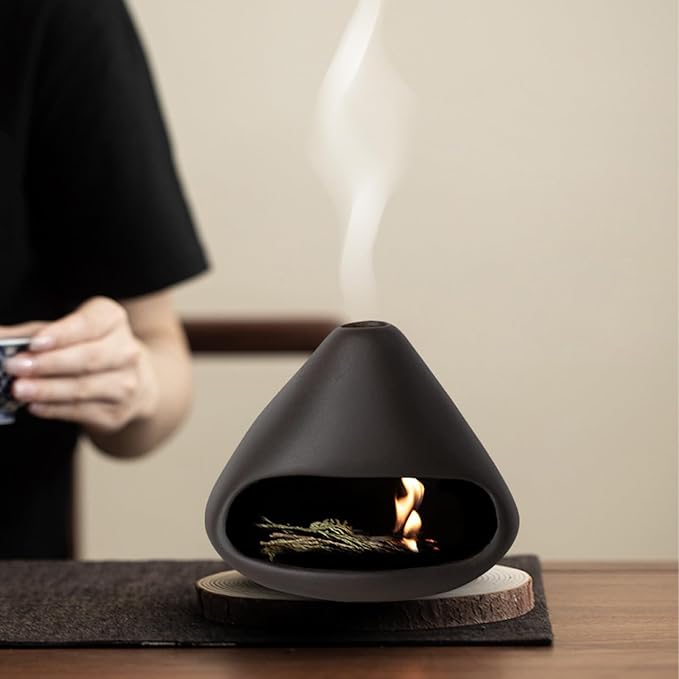 Mini Ceramic Fireplace Incense Burner, Smudge Bowl with Chimney for Sage, Aromatic Home Decor for Anxiety Relief, Meditation Supplies, Spiritual Gifts for Women & Men