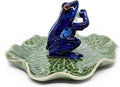 2" Dark Blue Frog On 4" Wide Lotus Leaf Ceramic Incense Stick Holder Artistic Collectible Figurine for Adult Collectors Interior Accent Gift Handcrafted Porcelain Home Room Decor
