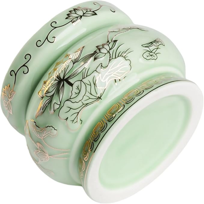 Houlu Small Green Ceramic Incense Burner Pot for Praying Buddha, Tibetan Buddhist Altar Worship Incense Censer - 4 Inches