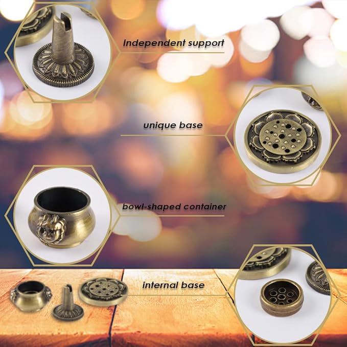 Incense Burner, 3Pcs Bronze Incense Holder Cone Holder Bowl-Shape Incense Burner for Joss Stick, Tower Incense, Incense Coil (3 Styles)