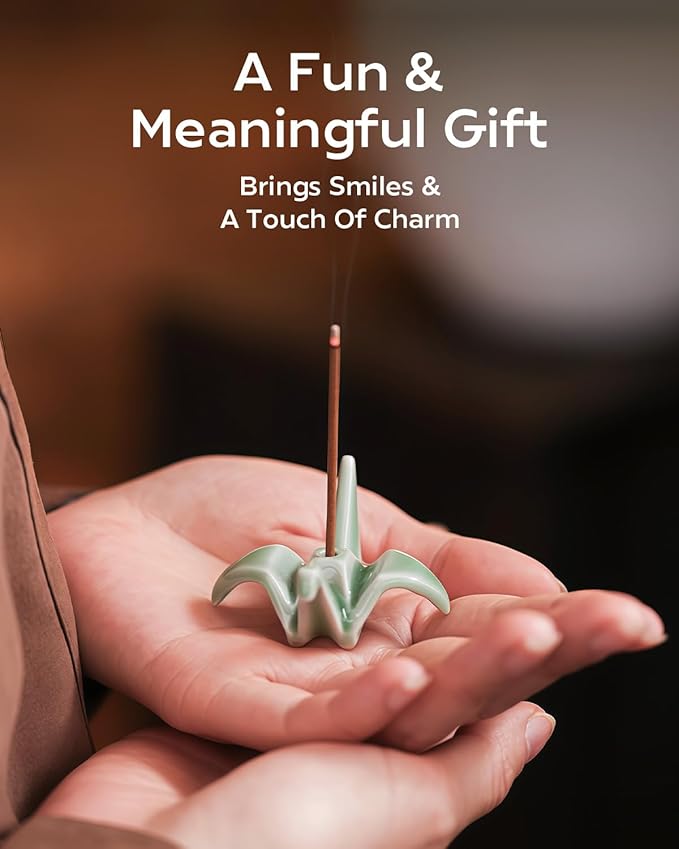 Japanese Origami Crane Incense Stick Holder - Handmade Ceramic Zen Desk Decor for Home, Office, Meditation & Yoga Space