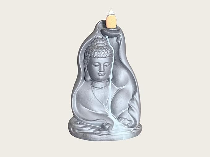 Ceramic Incense Burner, Waterfall Reflux Design, Aromatherapy Holder for Cones and Sticks, Dark Brown。 (XRL)