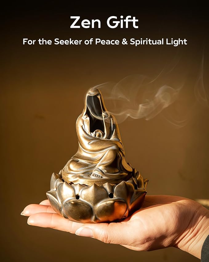 Zen Incense Burner for Cone & Coil – Ceramic Faceless Buddha Statue for Protection & Meditation, Home Decor to Ward Off Negativity