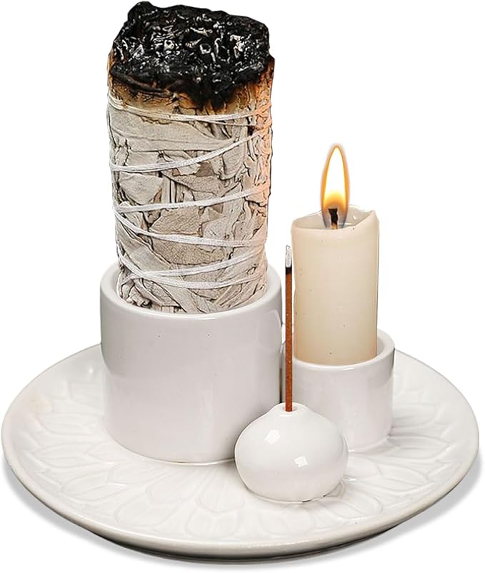 Comeon Palo Santo Holder, Backflow Incense Burner Holder Candle Holder Sage Burner Holder for Burning, Ceramic Incense Holder for Sticks for Meditation Yoga Room