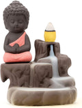 Incense Burner Smoke Waterfall Backflow Holder Ceramics Porcelain Buddha Little Monk Tower Cones Sticks Ash Catcher(Red)