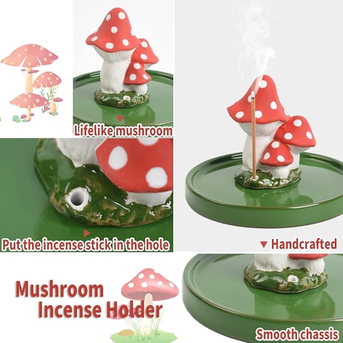 Mushroom Incense Holder, with 30 Incense Sticks, Handmade Incense Stick Burner, Nature Theme Incense Burner, Home Decoration Accessories