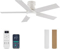 OURSTAR Ceiling Fans with Lights and Remote Control, White Low Profile Ceiling Fan with Light 3-Color LED Dimmable, Memory for Lighting and Fan Reversible, 6-Speed, Timer, Indoor/Outdoor Use, 47 Inch