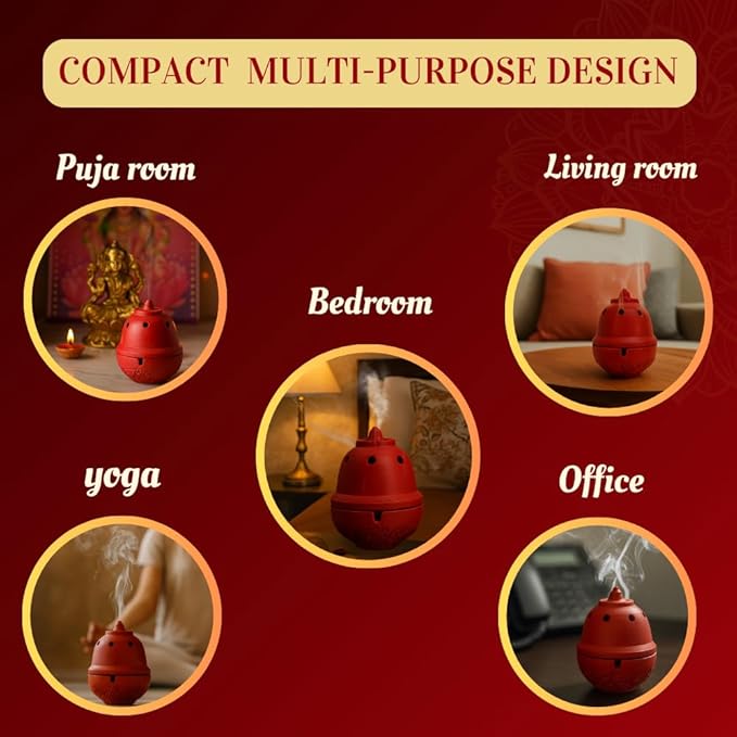 Traditional Clay Sambrani Dhoop Incense Holder, Terracotta Red, Decorative Bowl Shape with Lid, for Home Temple Pooja