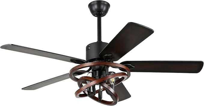 Bella Depot 52 Inch Farmhouse Ceiling Fan Chandelier with LED Light, 6-Speed, Reversible, Timer, Remote Control for Large Living Room, Covered Patio
