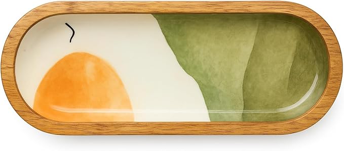 TOSQP27 Handmade Wooden Incense Holder for Sticks – Orange Resin Art Tray | Handcrafted Ash Catcher for Meditation, Yoga & Home Fragrance | Decorative Wooden Incense Burner Gift for Adults