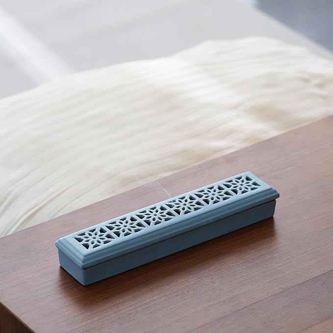 CEREMONY Incense Holder for Sticks, Ceramic Insence-Stick Holder Ash Catcher, Incense Holder Timkburner for Meditation Yoga Spa Room Incense Holder (Mesh-Blue)