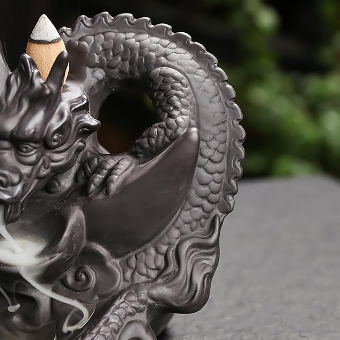 Moon Dragon Incense Burner - Ceramic Incense Waterfall Burner Dragon Smoke Fountain Incense Holder with Cones & Tweezer & Mat for Aromatherapy/Yoga/Home/Office Decor