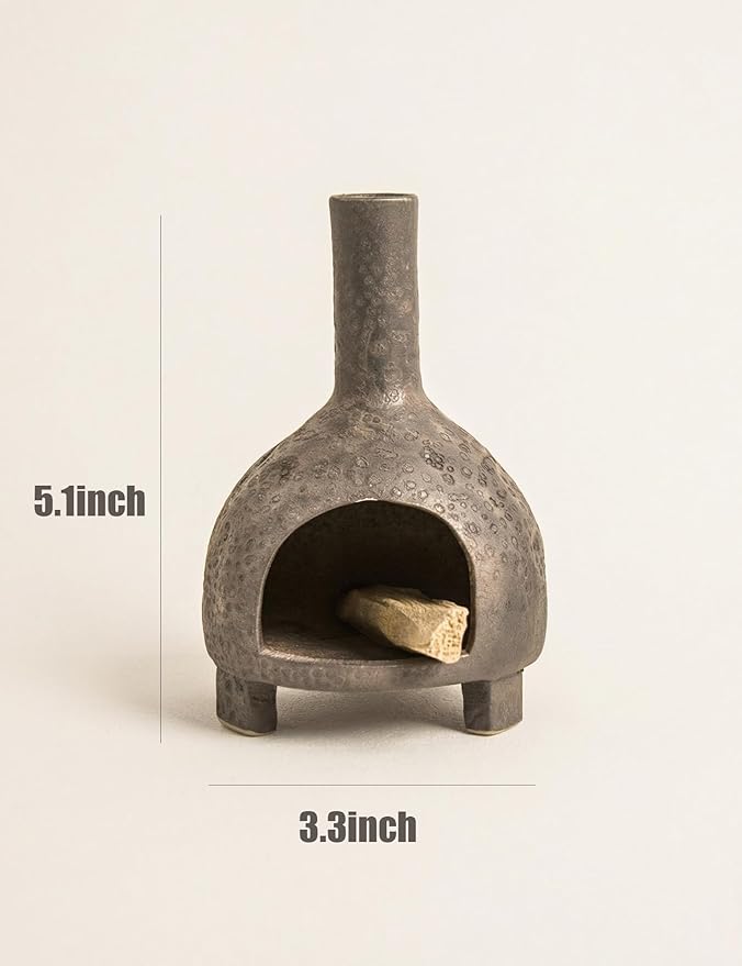 Sculptural Ceramic Incense Holder & Burner, Handmade Textured Clay with Black Glaze, for Sage & Palo Santo, Rustic Natural Decor for Wabi-Sabi Yoga & Meditation