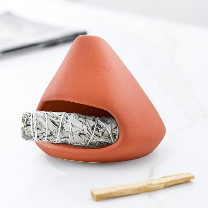 Palo Santo Holder Ceramic Incense Burner Holder Sage Holder for Burning, Ash Catcher Mini Chiminea Unique Home Decor for Meditation/Yoga (Red)