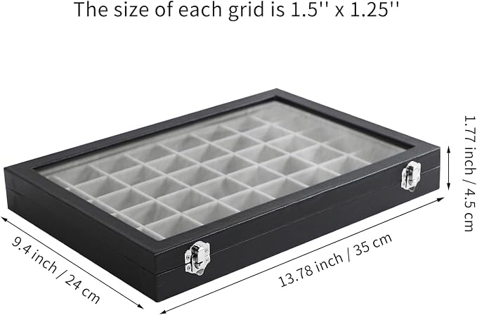 Stratalife 48 Grid Earring Organizer, Jewelry Holder Organizer with Lid | PU Leather Storage Box for Earring, Ring, Studs and Trinkets, Soft Velvet Drawer Organizer for Women, Dustproof, Gray Black
