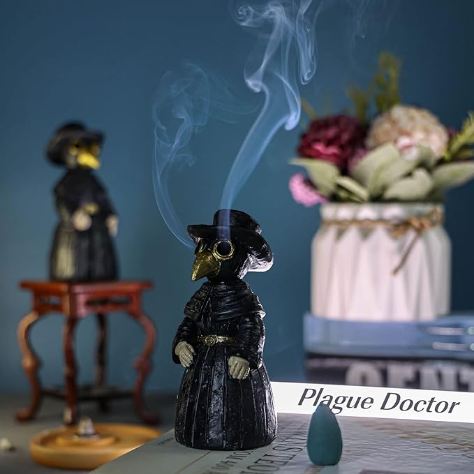 Plague Doctor Incense Burner, Plague Doctor Cone Burner Eyes Will Smoke, Ornament Handmade Craftwork Yoga Room, Desktop Resin Ornament for Home Decoration, Effective Stress & Anxiety Relief.