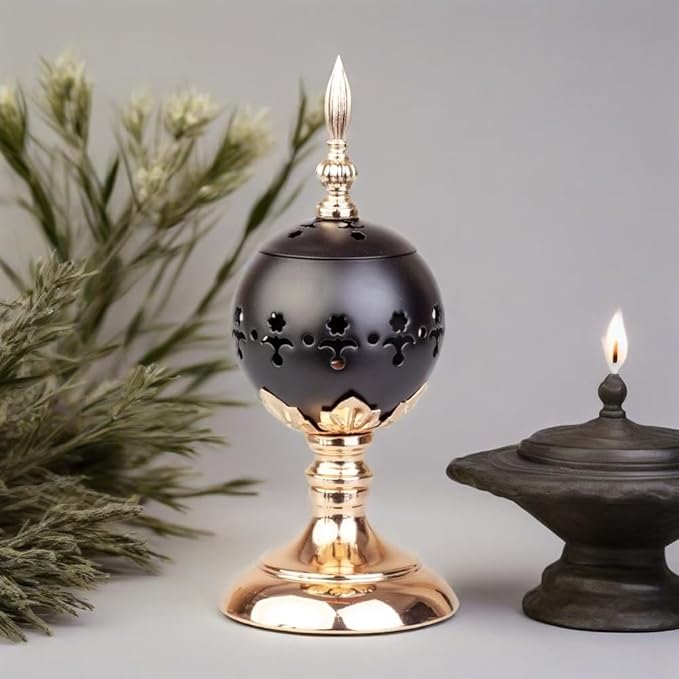 Set of 2 Incense Burner Frankincense Charcoal Incense Stand Metal Vintage Aroma Lamp Incense Holder Iron Home Scented Tabletop Christian Church Censer Decorative