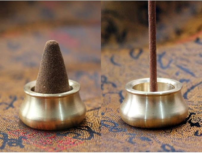 Acxico 1Pcs Mini Dual-Purpose Copper Incense Cone Stick Burner Plate Holder Censer Tower Bowl Home Decoration
