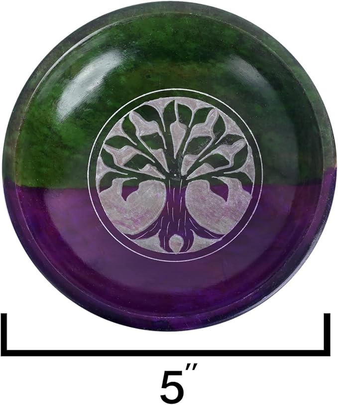 Incense Garden Soapstone Smudge Bowl for Scrying - 5”x 1” - Incense Burner, Wiccan Rituals, Divination (Tree of Life)