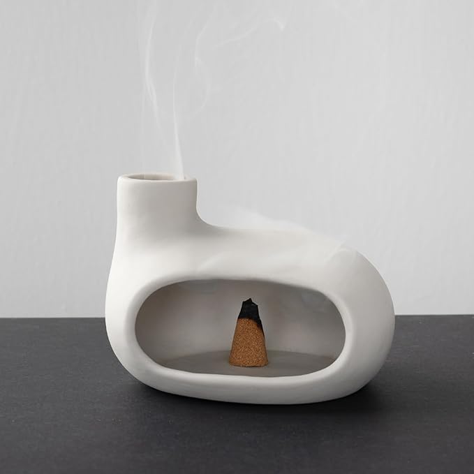 MOUGIGI Modern Palo Santo Holder Ceramic Burner for Meditation and Energy Cleansing - Handcrafted Smudge Bowl for Wood Sticks, Sage, and Incense Cones