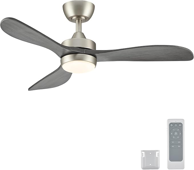 VONLUCE Wood Ceiling Fan with Lights, 42 Inch Ceiling Fan and Remote, 6-Speeds Quiet Reversible DC Motor, 3CCT, 3 Blades Outdoor Ceiling Fan for Patios Farmhouse, Nickel