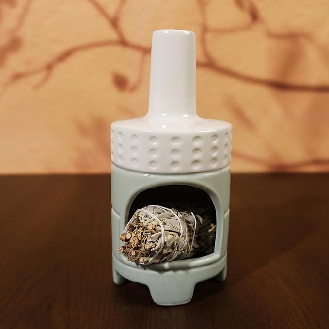 MOUGIGI Handmade Ceramic Palo Santo Holder Burner - Mini Chiminea Incense Dish for Palo Santo Sticks & Sage -Cone Burner Elegant Design for Energy Cleansing, Yoga, Meditation & Aromatherapy Idea