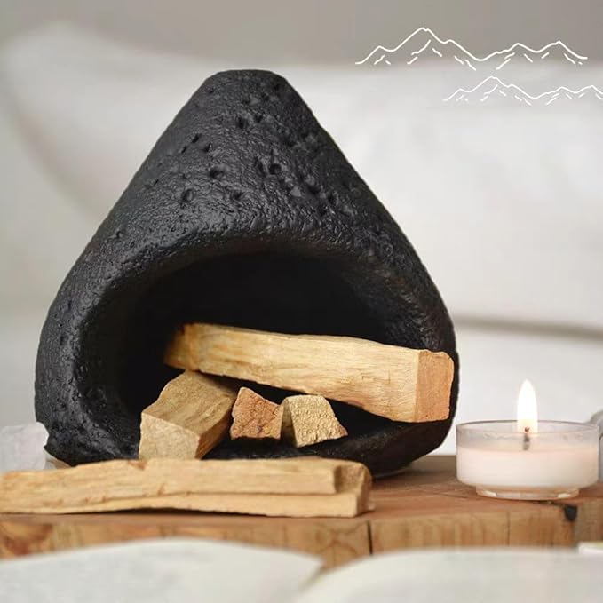 sage and palo Santo Chimney Burner Holder Incense Holder, Cone Burner Mini Chiminea Smudge Palo Santo Holder for Home Cleansing Meditation & Manifestation Gift (ONLY Black)