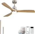 Sofucor 52 Inch Smart Ceiling Fan with Light, Indoor/Outdoor Ceiling Fans with Lights and Remote, Work with Alexa/Google, Quiet DC Motor, Solid Wood 3 Blade Ceiling Fans for Bedroom Living Room Patio