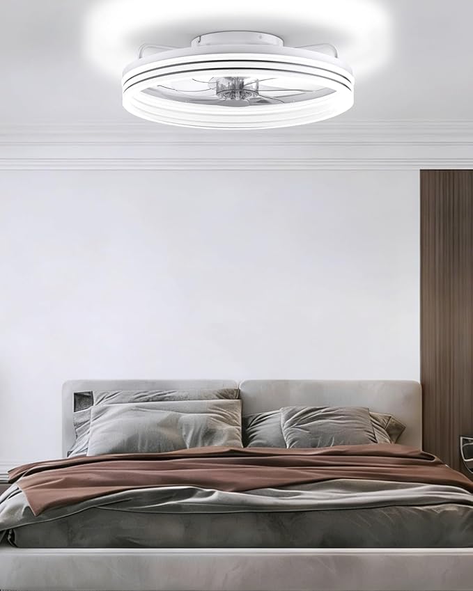 AIKVSXER Ceiling Fan with Lights and Remote, 20in Modern Ceiling Fans | 3000K-6500K Smart Ceiling Fans with Lights, Low Profile Flush Mount Ceiling Fan with Light, Quiet Ceiling Fan for Bedroom