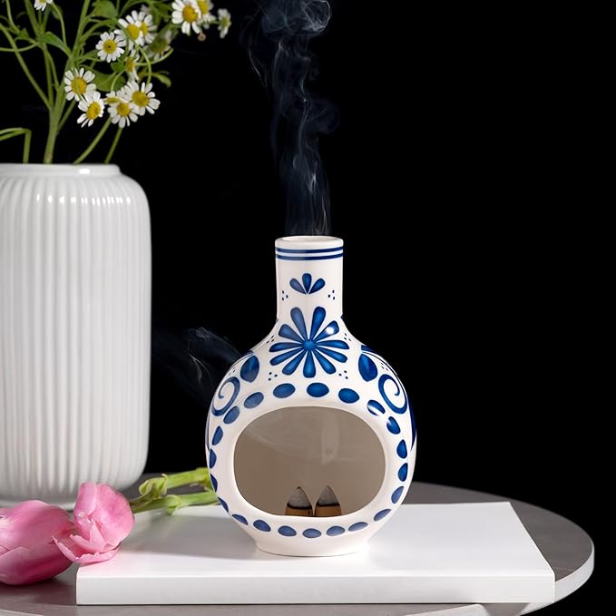 MOUGIGI Handmade Ceramic Palo Santo Holder Burner - Mini Chimenea Incense Dish for Palo Santo and Sticks - Sage Holder for Meditation Decor