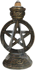 Ebros Gift Witchcraft Wicca Sacred Pentacle Pentagram Circle with Celtic Knotwork Backflow Incense Cone Burner Holder Figurine Halloween Occult Mystical Home Aromatherapy Accessory