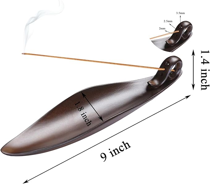 Incense Stick Holder Burner Cone Ash Catcher Tray Censer Ceramic for Yoga Home Office (Light Brown Leaf)