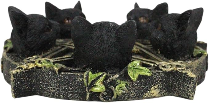 Ebros Gift Gothic Wiccan Pentagram Ivy Vines Penta 5 Black Cats Witching Hour Incense Stick Burner and Holder Figurine with Celtic Knotwork Details As Home Fragrance Accessory Wicca Accent