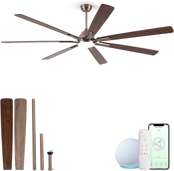 Minislak 84" Oil Rubbed Bronze Smart Ceiling Fan with Lights via WiFi Alexa,6-Speeds Quiet DC Motor,Dimmable,Outdoor Antique Bronze Large Ceiling Fan for Big Living Room,Patio,Dual Finish 7 Blades
