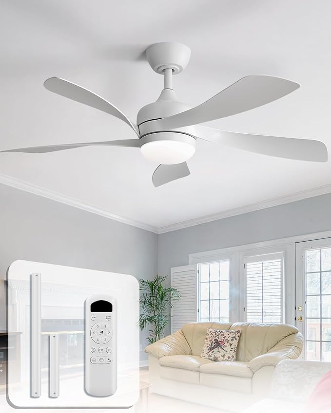 Sofucor 42 Inch Ceiling Fan with Lights and Remote, Indoor/Outdoor Ceiling Fan with Light 6-Speed 3 CCT 3-Timer, Low Profile White Ceiling Fan 5 Blade Quiet DC Motor for Bedroom Living Room Patio