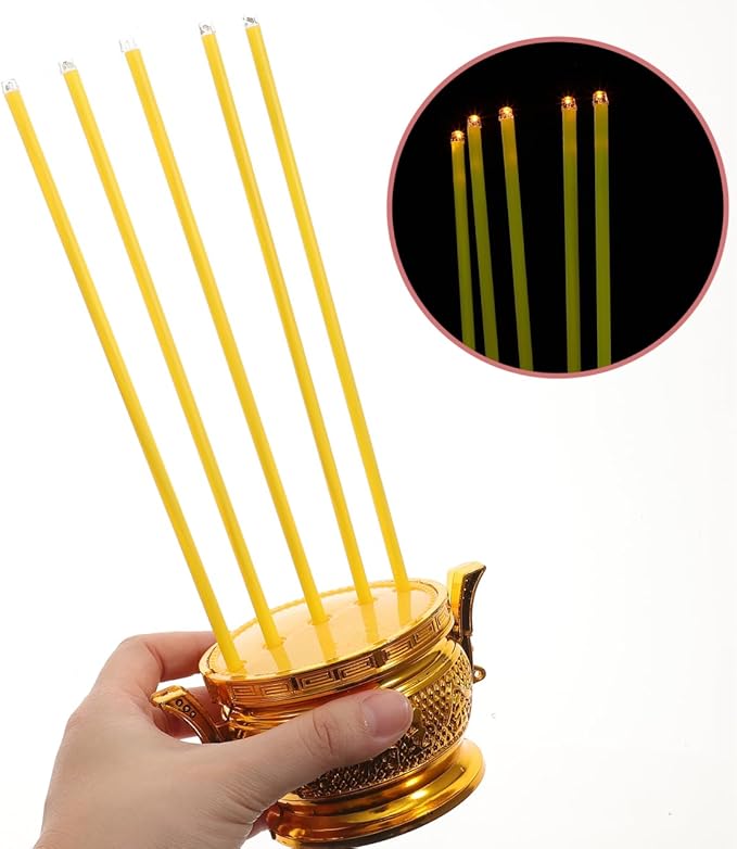 PRETYZOOM LED Electric Incense Burner – Smokeless Flameless 5-Stick Censer, 10.03×4.72×2.36 in, Gold Metal – Battery Operated for Buddhist Altar, Meditation Room, Home Decor