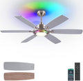 SHIHOT 54" Modern Sand Nickel 6-Blade RGB Ceiling Fans with Lights & Remote | 14 RGB Modes ,6 Wind Speeds, Reversible, Dimmable 3 CCT LED, 30W Quiet DC Motor,6 Double-Sided Blades,for Bedroom Kidsroom