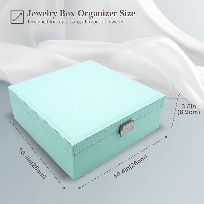 ProCase 2 Layers Jewelry Box for Women -Mint | Large Leather Jewelry Organizer Storage Case with Removable Pad for Earrings