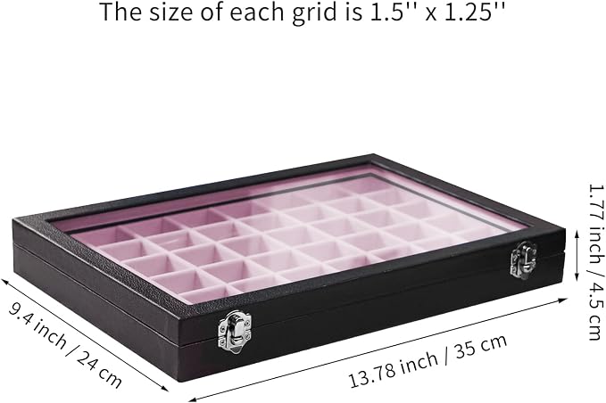 Stratalife 48 Grid Earring Organizer, Jewelry Holder Organizer with Lid | PU Leather Storage Box for Earring, Ring, Studs and Trinkets, Soft Velvet Drawer Organizer for Women, Dustproof, Pink Black