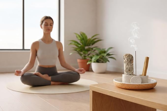 4-in-1 Ceramic Incense Holder Set for Sage, Palo Santo & Sticks – Modern Smudge Kit Burner Tray for Meditation, Yoga & Home Décor