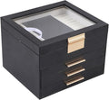 BOOVO Clear Lid Jewelry Box,3 Layers Jewelry Organizer Large Jewelry Storage Box with 2 Drawers,Jewelry Holder Organzier of Rings Earrings Necklace Bracelets for Women (Black, 4 Layer)
