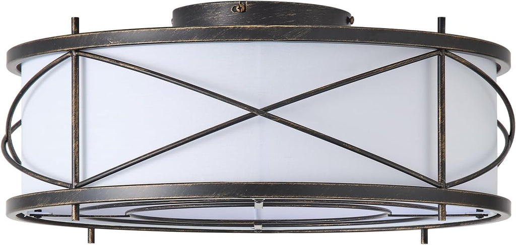 Black Flush Mount Farmhouse Ceiling Fan with Lights, 20" Caged Rustic Ceiling Fans with Light and Remote, Enclosed with 6 Speeds for Living Room, Bedroom, Nursery